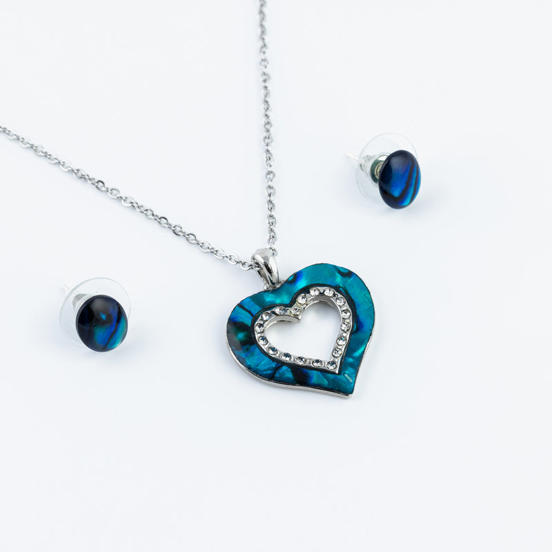 Heart Silver Paua Necklance/Earring Set